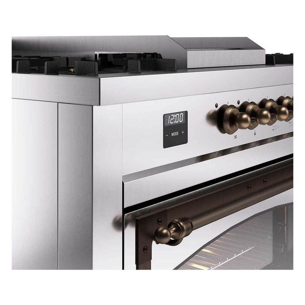 ILVE UN60FSNMPSSBLP Nostalgie II Noblesse 60 inch Dual Fuel Range (7 Sealed Burners + Griddle + French Top, Liquid Propane, Triple Glass Door, Stainless Steel, Burnished)