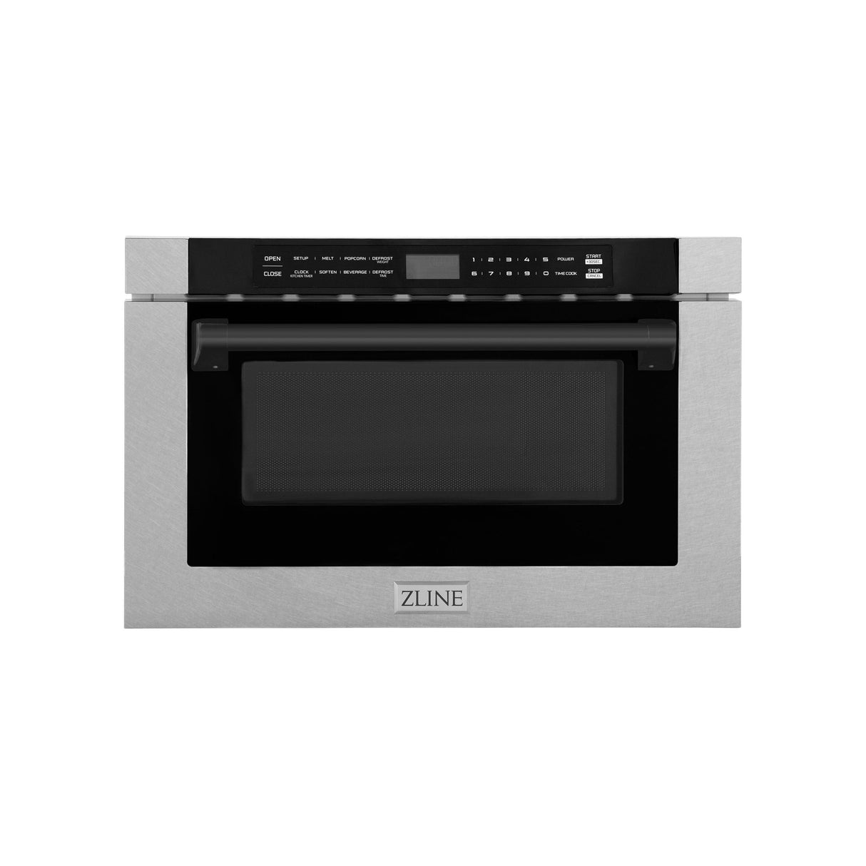 ZLINE Autograph Edition 24" 1.2 cu. ft. Built-in Microwave Drawer with a Traditional Handle in Fingerprint Resistant Stainless Steel and Matte Black Accents (MWDZ-1-H-SS-MB)