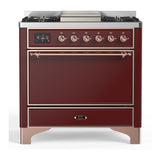 ILVE UM36FQNR3BUP Majestic III 36 inch Dual Fuel Range with 6 Black Brass Burners and Griddle, Dual Function Burner up to 25,000 BTU (Solid Door, Burgundy, Copper, Natural Gas)