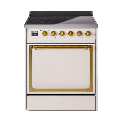 ILVE UNI304QNMPAWG Nostalgie II Noblesse 30 inch Induction Range (Solid Door, Antique White, Brass)