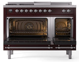 Nostalgie II 48 Inch Dual Fuel Liquid Propane Freestanding Range in Burgundy with Chrome Trim