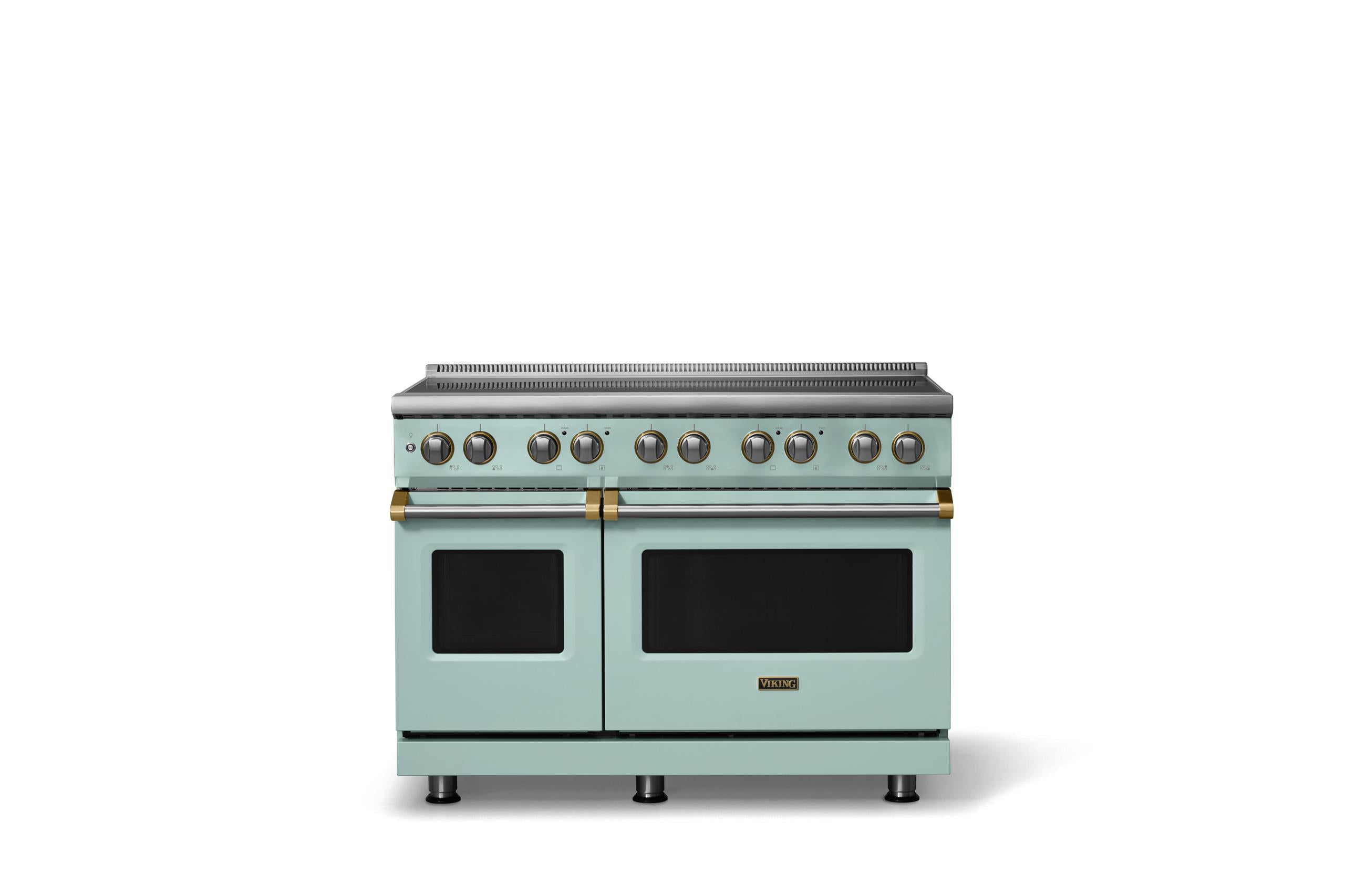 48"W. Induction Range (Finish: Splash, Trim: Brushed Brass)