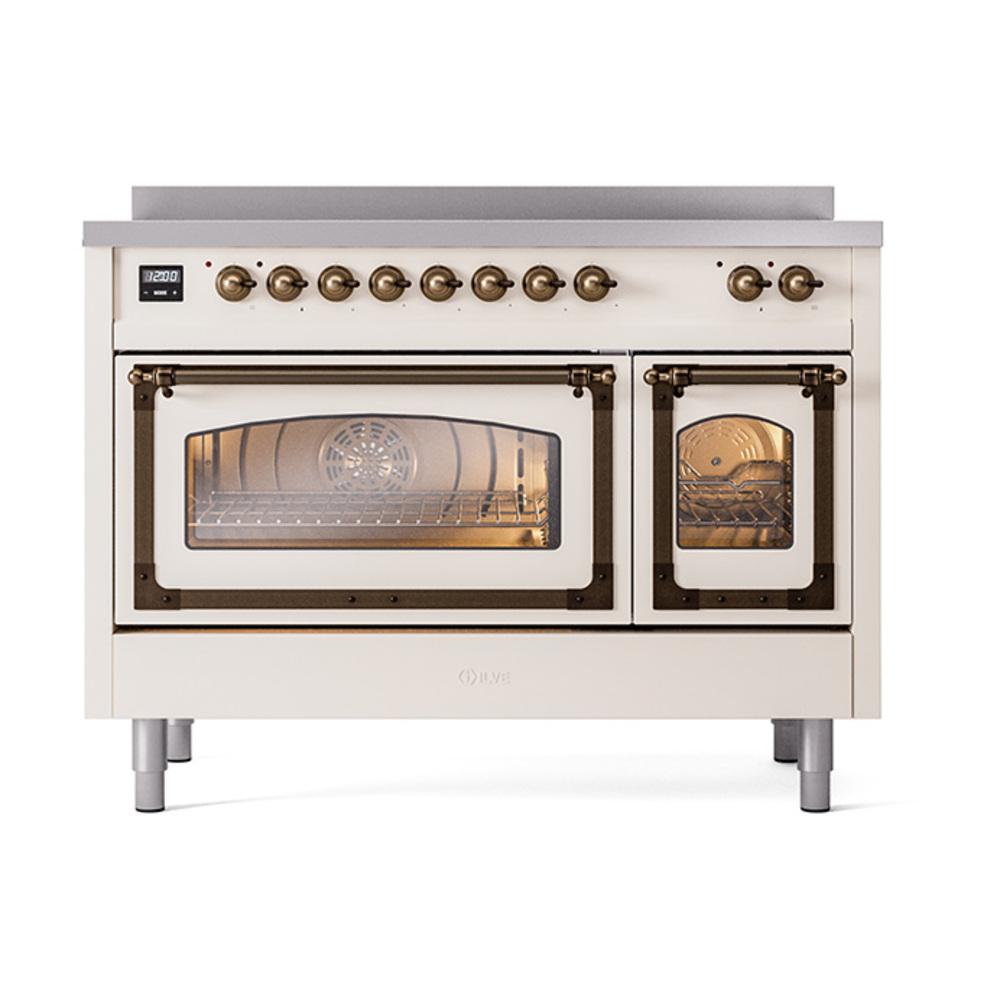 ILVE UNI486NMPAWB Nostalgie II Noblesse 48 inch Induction Range (Triple Glass Door, Antique White, Burnished)