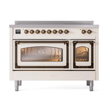 ILVE UNI486NMPAWB Nostalgie II Noblesse 48 inch Induction Range (Triple Glass Door, Antique White, Burnished)