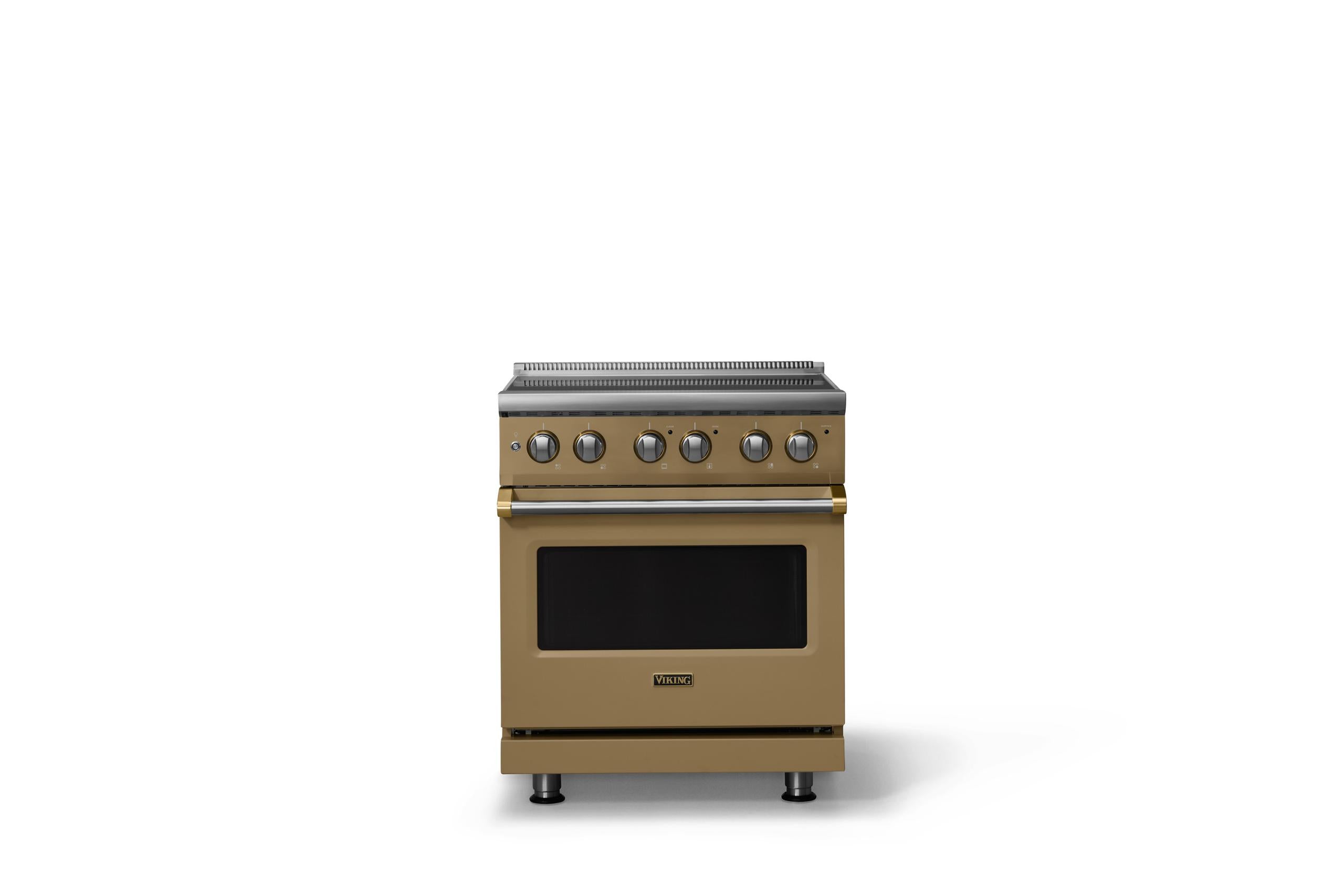 30"W. Electric Range (Finish: Golden Hour, Trim: Brushed Brass)