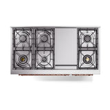 ILVE UN48FNMPSSPLP Nostalgie II Noblesse 48 inch Dual Fuel Range (8 Sealed Burners + Griddle, Liquid Propane, Triple Glass Door, Stainless Steel, Copper)