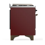 ILVE UM48FSQNR3BUBLP Majestic III 48 inch Dual Fuel Range with 5 Black Brass Burners, Griddle and French Top, Dual Function Burner up to 25,000 BTU (Liquid Propane, Solid Door, Burgundy, Burnished)