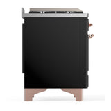 ILVE UM60FNR3BKPLP Majestic III 60 inch Dual Fuel Range with 9 Burners and Griddle, Dual Function Burner up to 25,000 BTU (Liquid Propane, Triple Glass Door, Glossy Black, Copper)