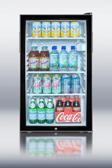 ADA Compliant 20" wide glass door all-refrigerator for freestanding use, auto defrost with a lock and black cabinet