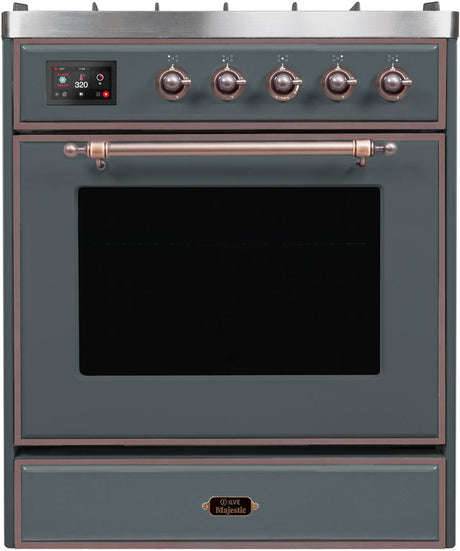 Majestic II 30 Inch Dual Fuel Liquid Propane Freestanding Range in Blue Grey with Bronze Trim