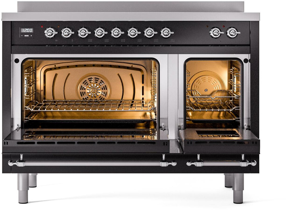 Nostalgie II 48 Inch Electric Freestanding Range in Glossy Black with Chrome Trim