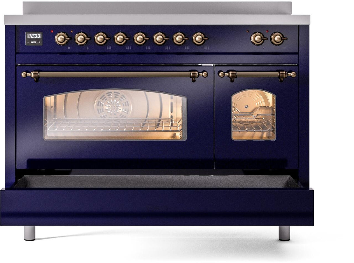 Nostalgie II 48 Inch Electric Freestanding Range in Blue with Bronze Trim