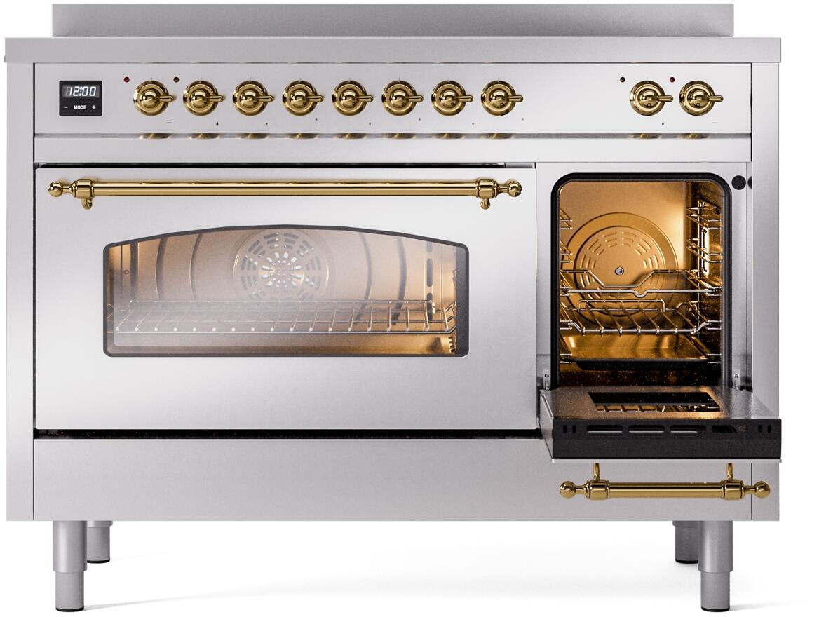 Nostalgie II 48 Inch Electric Freestanding Range in Stainless Steel with Brass Trim