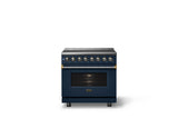 36"W. Induction Range (Finish: Slate Blue, Trim: Brushed Brass)