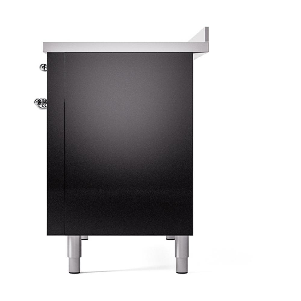 ILVE UNI486QNMPBKC Nostalgie II Noblesse 48 inch Induction Range (Solid Door, Glossy Black, Chrome)