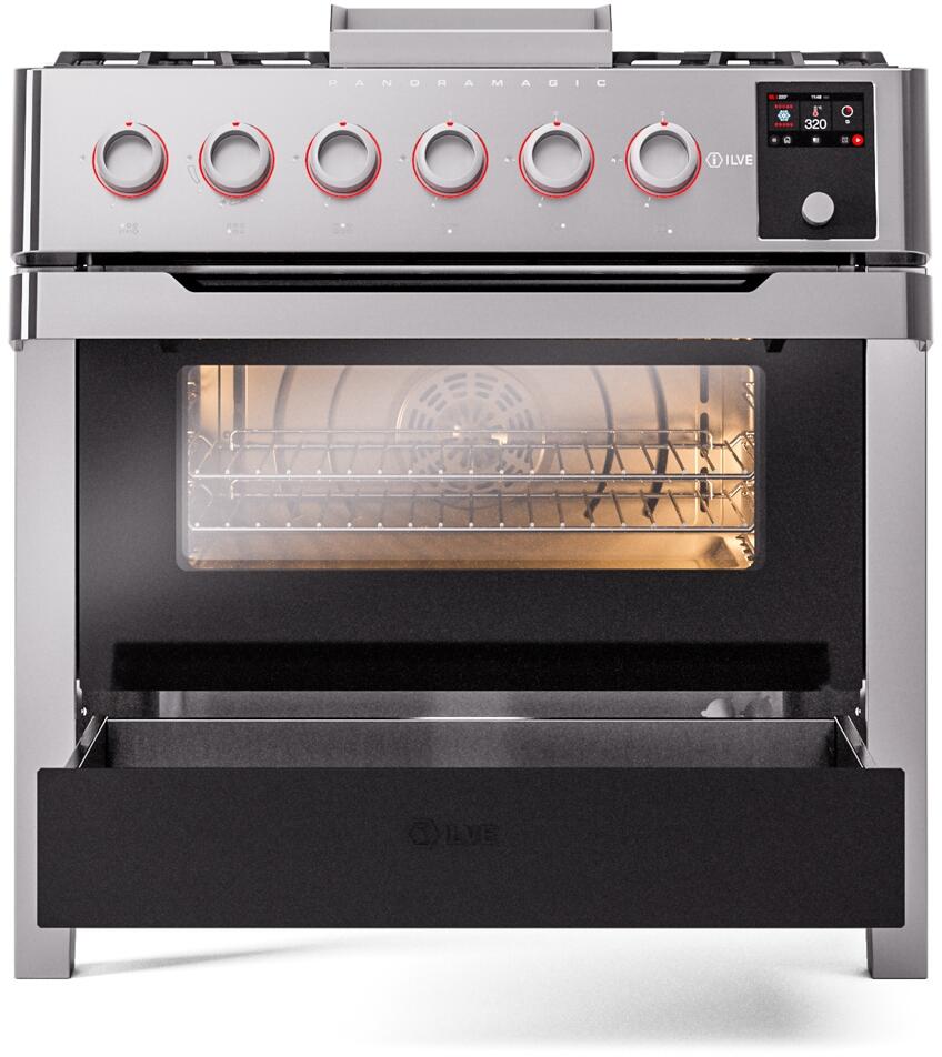 Panoramagic 36 Inch Dual Fuel Liquid Propane Freestanding Range in Stainless Steel with Trim