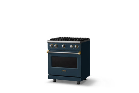 30"W. Sealed Burner Gas Range (Finish: Squall, Trim: Brushed Brass, Fuel: Natural Gas)