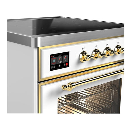 ILVE UMIB30NR3WHG Majestic III 30 inch Induction Range with 4 Elements, 4 cu. ft. Oven Capacity (Triple Glass Door, White, Brass)