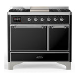 ILVE UMD40FQNR3BKCLP Majestic III 40 inch Dual Fuel Range with 6 Burners and Griddle, Dual Function Burner up to 25,000 BTU (Liquid Propane, Solid Door, Glossy Black, Chrome)