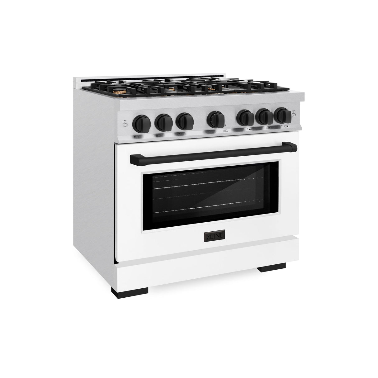 ZLINE Autograph Edition 36 in. 5.2 cu. ft. Select Gas Range with 6 Burner Cooktop and Convection Gas Oven in DuraSnow' Stainless Steel with White Matte Door and Matte Black Accents (HGRSZ-WM-36-MB)
