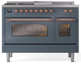 Nostalgie II 48 Inch Dual Fuel Natural Gas Freestanding Range in Blue Grey with Copper Trim