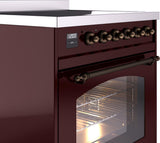 Nostalgie II 30 Inch Electric Freestanding Range in Burgundy with Bronze Trim