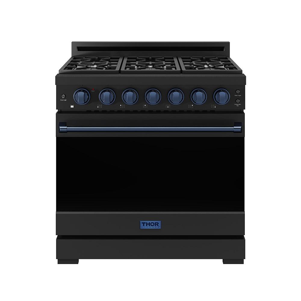 36 Inch Professional Gas Range With Precision Knob In Black and Blue  Gordon Ramsay Series
