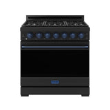 36 Inch Professional Gas Range With Precision Knob In Black and Blue  Gordon Ramsay Series