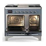 ILVE UMD40FQNR3BGCLP Majestic III 40 inch Dual Fuel Range with 6 Burners and Griddle, Dual Function Burner up to 25,000 BTU (Liquid Propane, Solid Door, Blue Grey, Chrome)