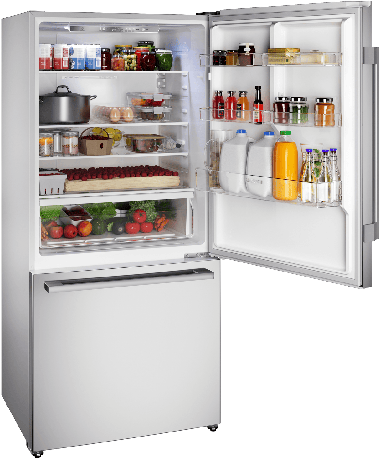 100 Series, free-standing fridge-freezer with freezer at bottom, Brushed steel (with anti-fingerprint), Total No Frost