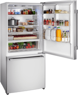 100 Series, free-standing fridge-freezer with freezer at bottom, Brushed steel (with anti-fingerprint), Total No Frost