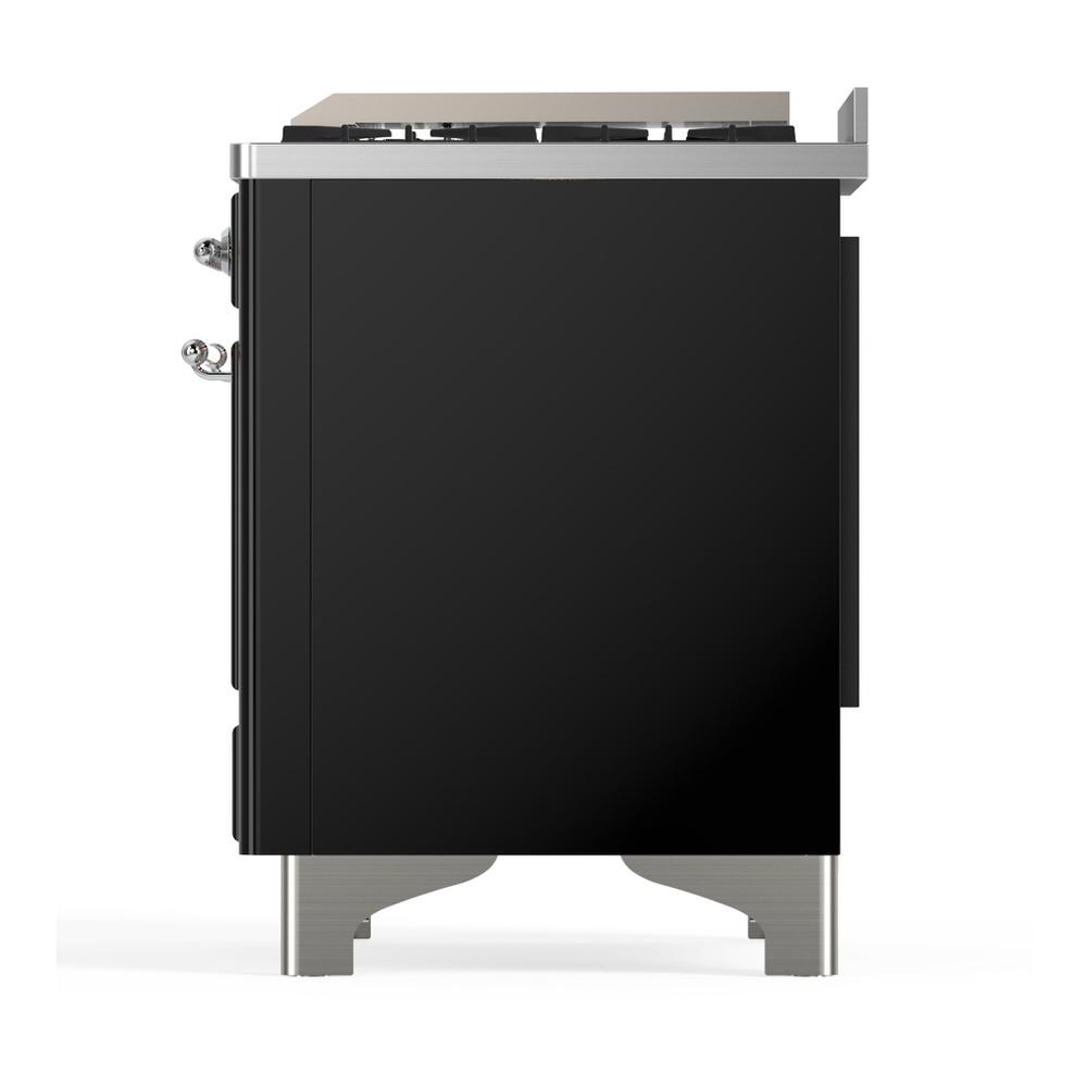 ILVE UM48FNR3BKCLP Majestic III 48 inch Dual Fuel Range with 8 Burners and Griddle, Dual Function Burner up to 25,000 BTU (Liquid Propane, Triple Glass Door, Glossy Black, Chrome)