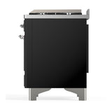 ILVE UM48FNR3BKCLP Majestic III 48 inch Dual Fuel Range with 8 Burners and Griddle, Dual Function Burner up to 25,000 BTU (Liquid Propane, Triple Glass Door, Glossy Black, Chrome)