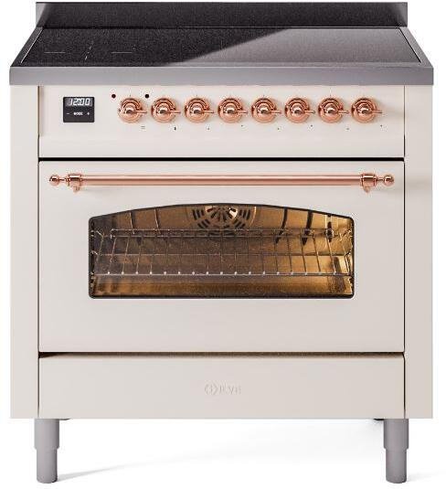 Nostalgie II 36 Inch Electric Freestanding Range in Antique White with Copper Trim