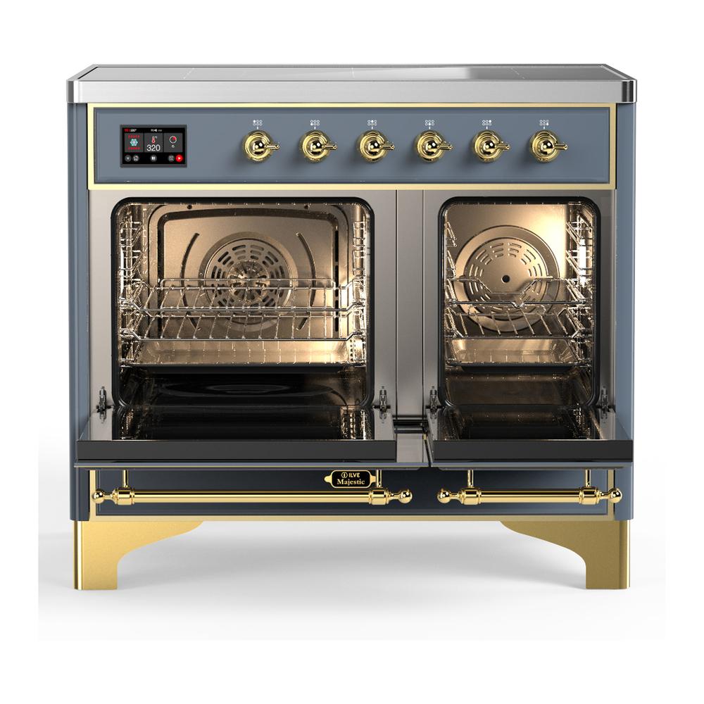 ILVE UMDIB40QNR3BGG Majestic III 40 inch Induction Range with 6 Elements, 3.82 cu. ft. Total Oven Capacity (Solid Door, Blue Grey, Brass)