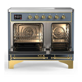ILVE UMDIB40QNR3BGG Majestic III 40 inch Induction Range with 6 Elements, 3.82 cu. ft. Total Oven Capacity (Solid Door, Blue Grey, Brass)