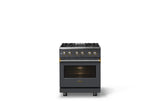 30"W. Dual Fuel Range (Finish: Cast Black, Trim: Polished Chrome, Fuel: Propane)