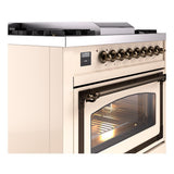 ILVE UN36FNMPAWB Nostalgie II Noblesse 36 inch Dual Fuel Range (Natural Gas, Triple Glass Door, Antique White, Burnished)