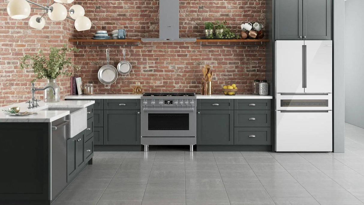 800 Series French Door Bottom Mount Refrigerator, Glass door 36" White, Total No Frost