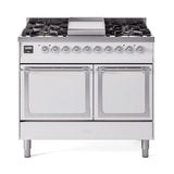 ILVE UND40FQNMPWHC Nostalgie II Noblesse 40 inch Dual Fuel Range (Natural Gas, Solid Door, White, Chrome)