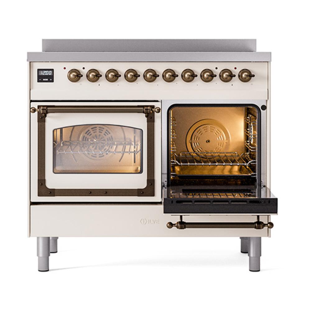 ILVE UNDI406NMPAWB Nostalgie II Noblesse 40 inch Induction Range (Triple Glass Door, Antique White, Burnished)