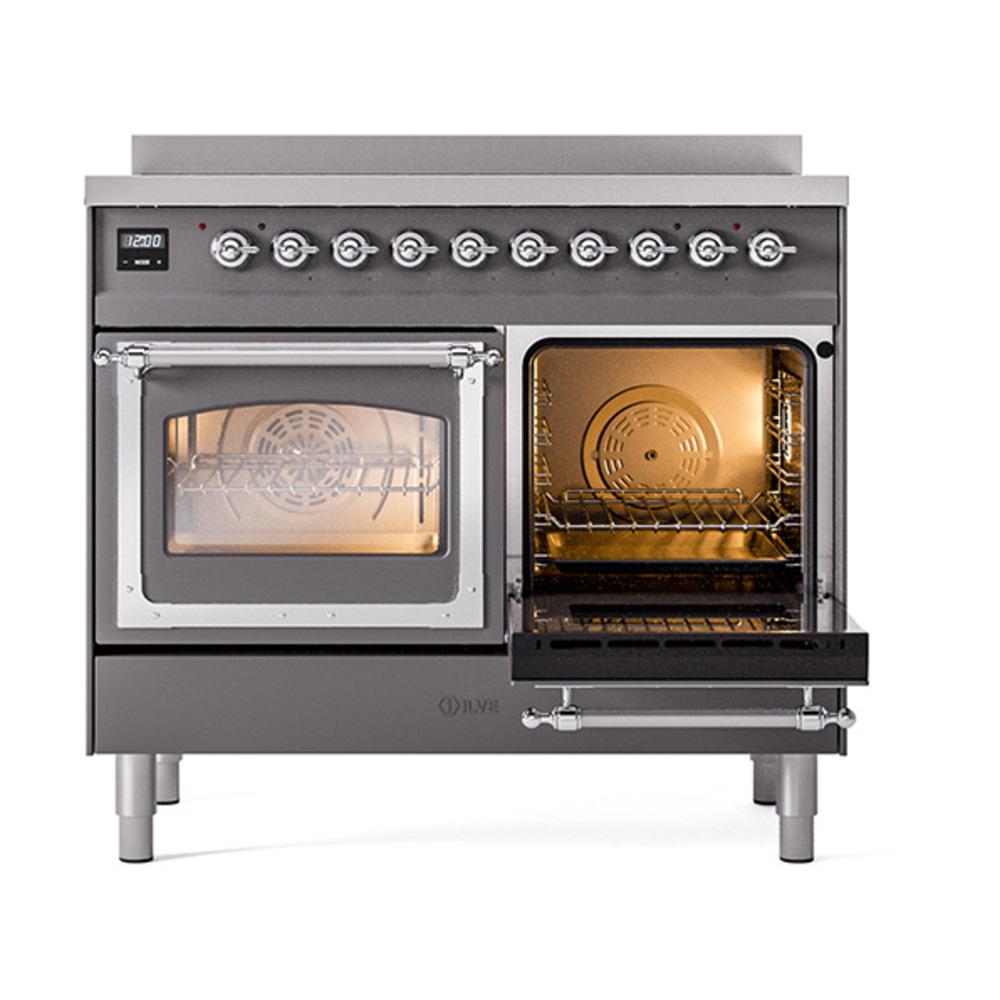 ILVE UNDI406NMPMGC Nostalgie II Noblesse 40 inch Induction Range (Triple Glass Door, Graphite Matte, Chrome)
