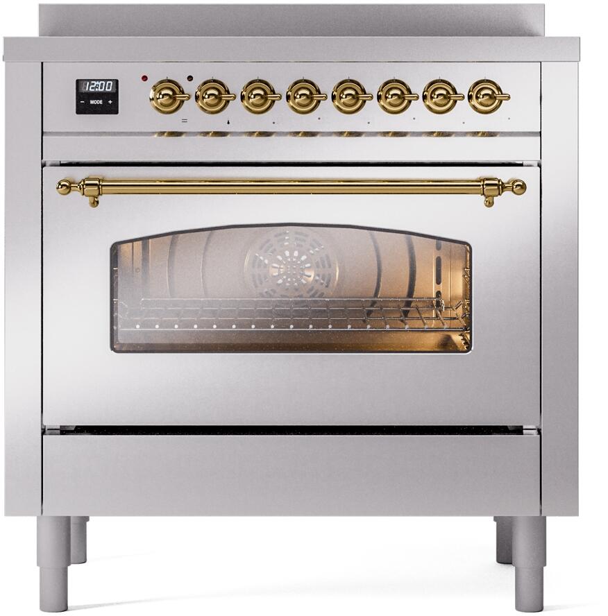 Nostalgie II 36 Inch Electric Freestanding Range in Stainless Steel with Brass Trim
