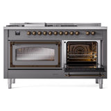 ILVE UN60FSNMPMGB Nostalgie II Noblesse 60 inch Dual Fuel Range (7 Sealed Burners + Griddle + French Top, Natural Gas, Triple Glass Door, Graphite Matte, Burnished)