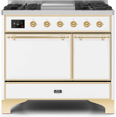 Majestic II 40 Inch Dual Fuel Liquid Propane Freestanding Range in White with Brass Trim