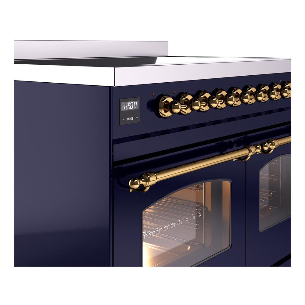 ILVE UNDI406NMPMBG Nostalgie II Noblesse 40 inch Induction Range (Triple Glass Door, Midnight Blue, Brass)