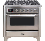 Majestic II 36 Inch Dual Fuel Natural Gas Freestanding Range in Stainless Steel with Chrome Trim