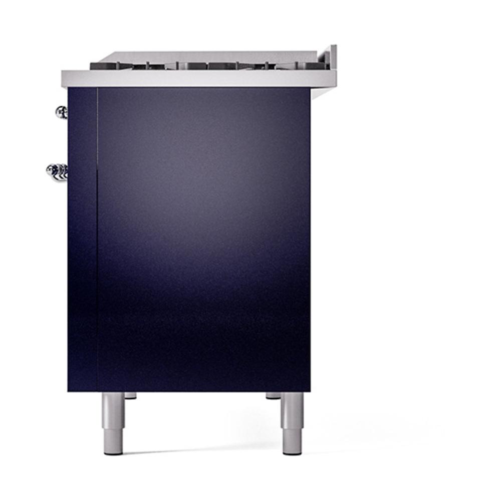 ILVE UN48FQNMPMBC Nostalgie II Noblesse 48 inch Dual Fuel Range (8 Sealed Burners + Griddle, Natural Gas, Solid Door, Midnight Blue, Chrome)