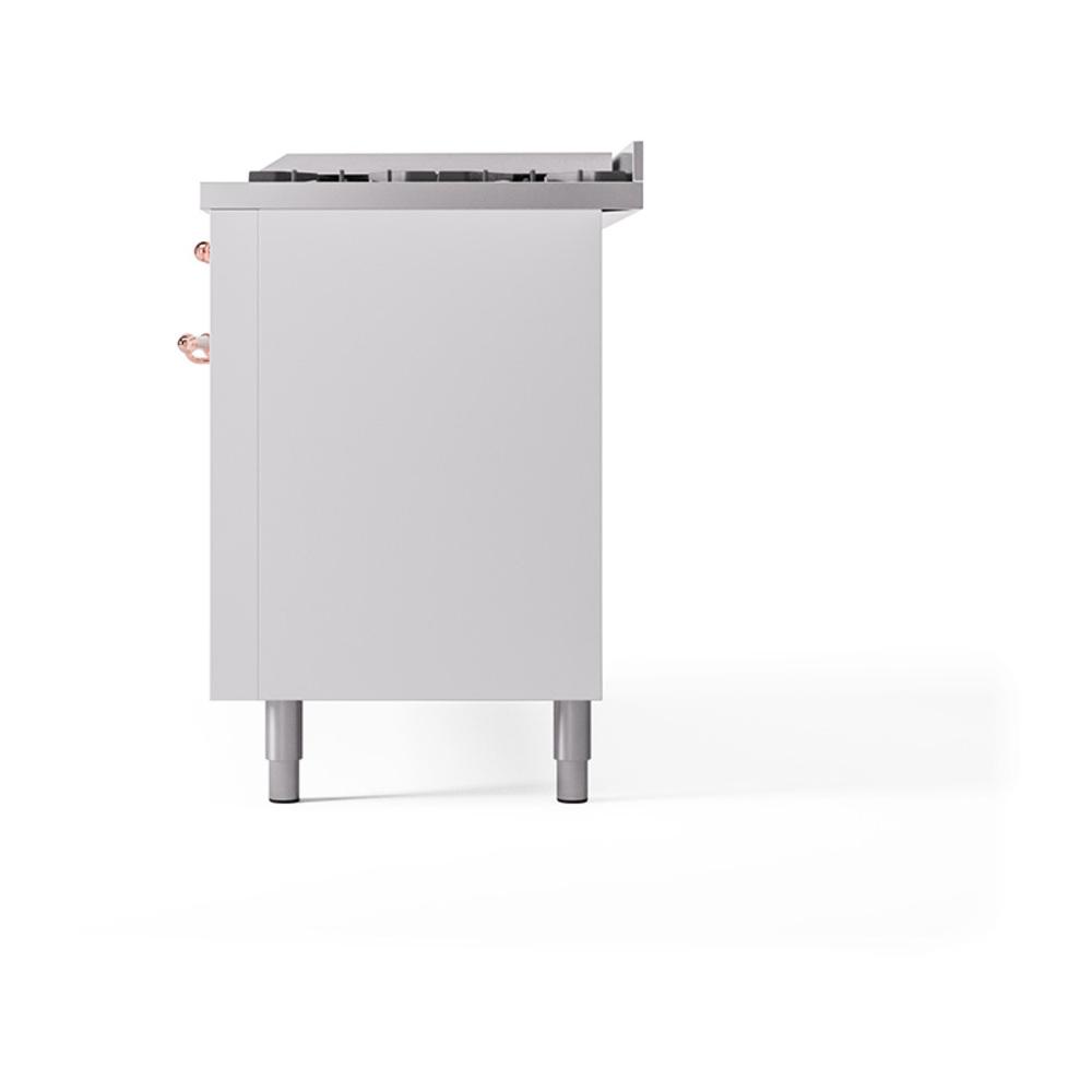 ILVE UN60FQNMPWHP Nostalgie II Noblesse 60 inch Dual Fuel Range (9 Sealed Burners + Griddle, Natural Gas, Solid Door, White, Copper)