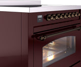 Nostalgie II 36 Inch Electric Freestanding Range in Burgundy with Bronze Trim